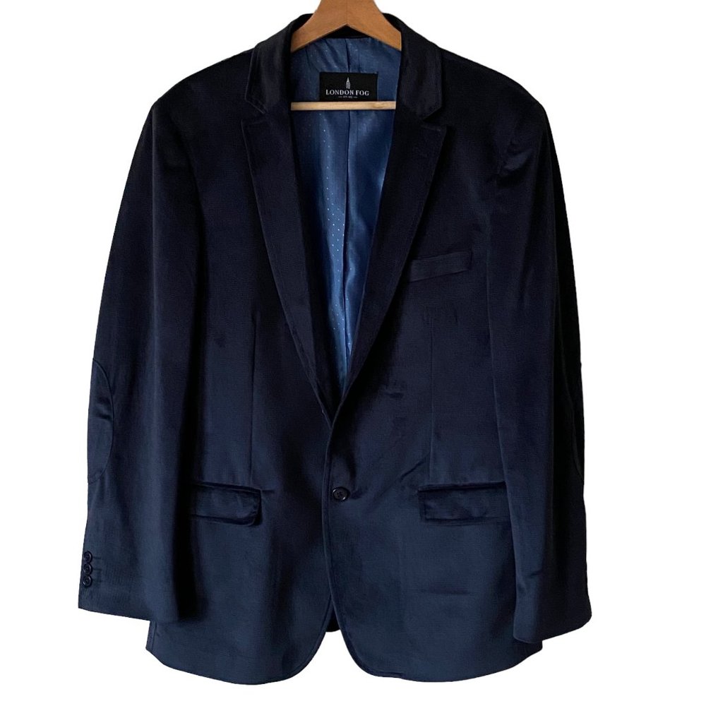 London Fog Dark Blue Velvet Subtle Plaid 2 Button Sportcoat Blazer Size 40R